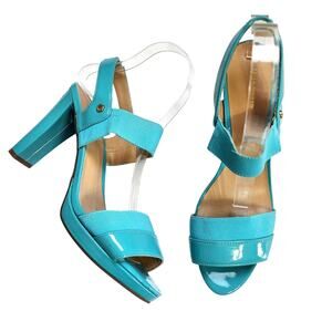 Liz Claiborne Womens Dara Heels Size 8 Blue Stretch Strap Sandals Pumps Platform